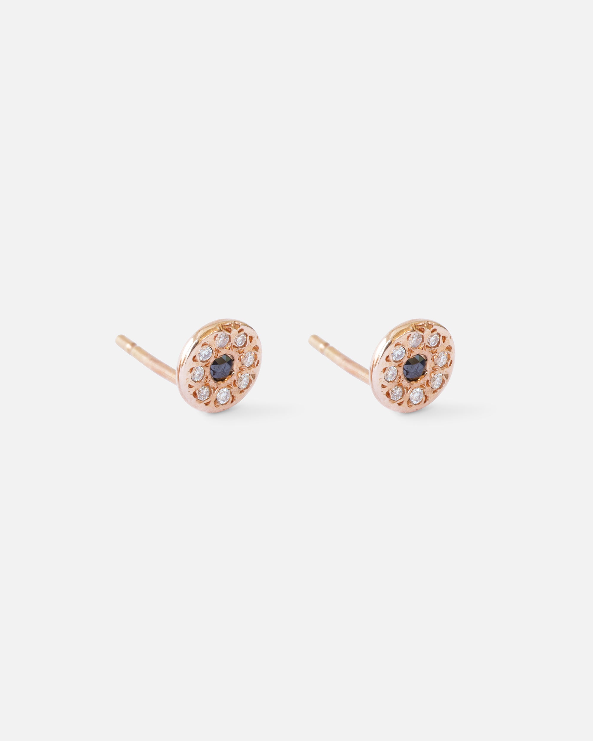 White & Black Diamond Disk / Rose Studs By Ariko