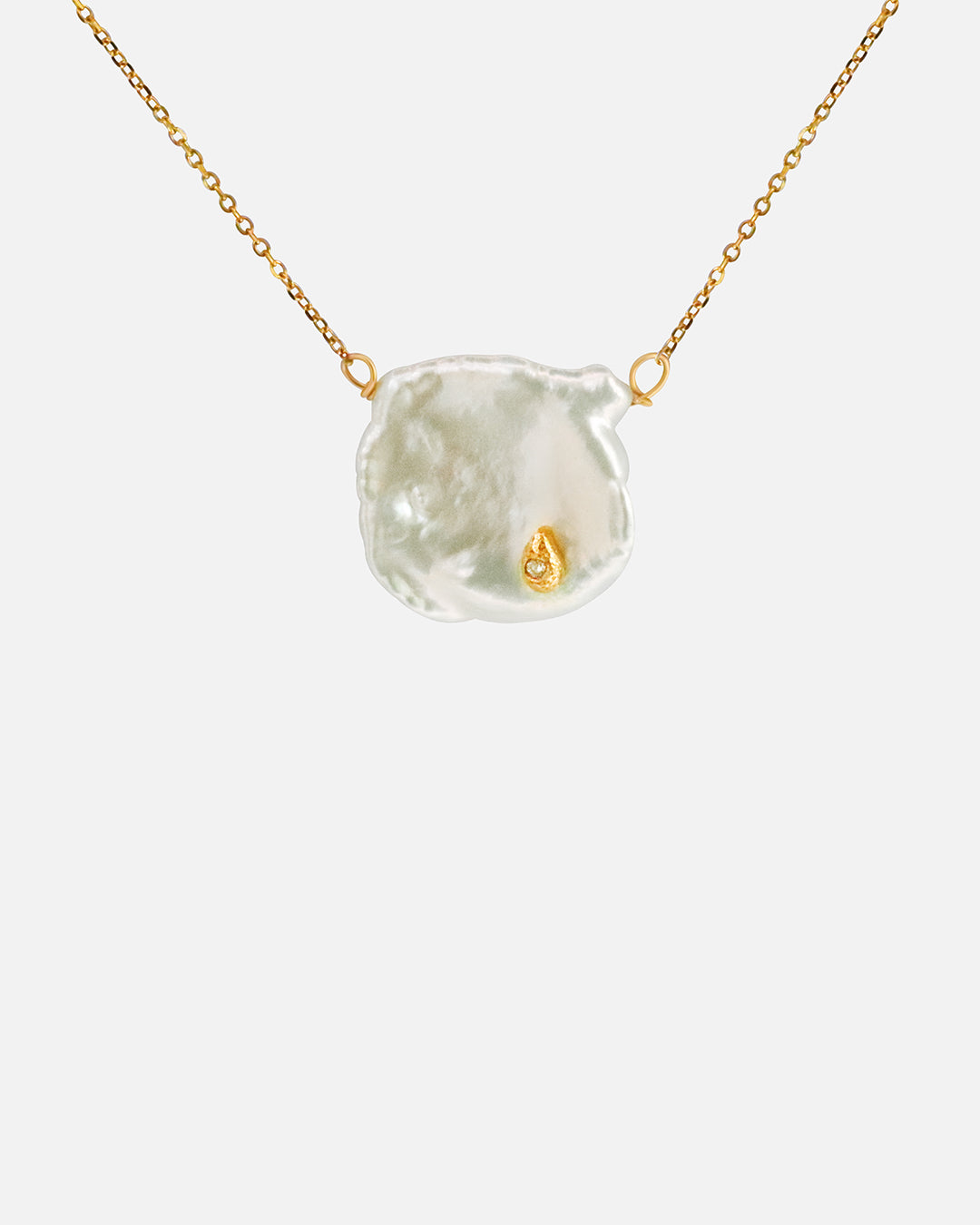 Keshi Petal / Pearl and Diamond Pendant By Ariko