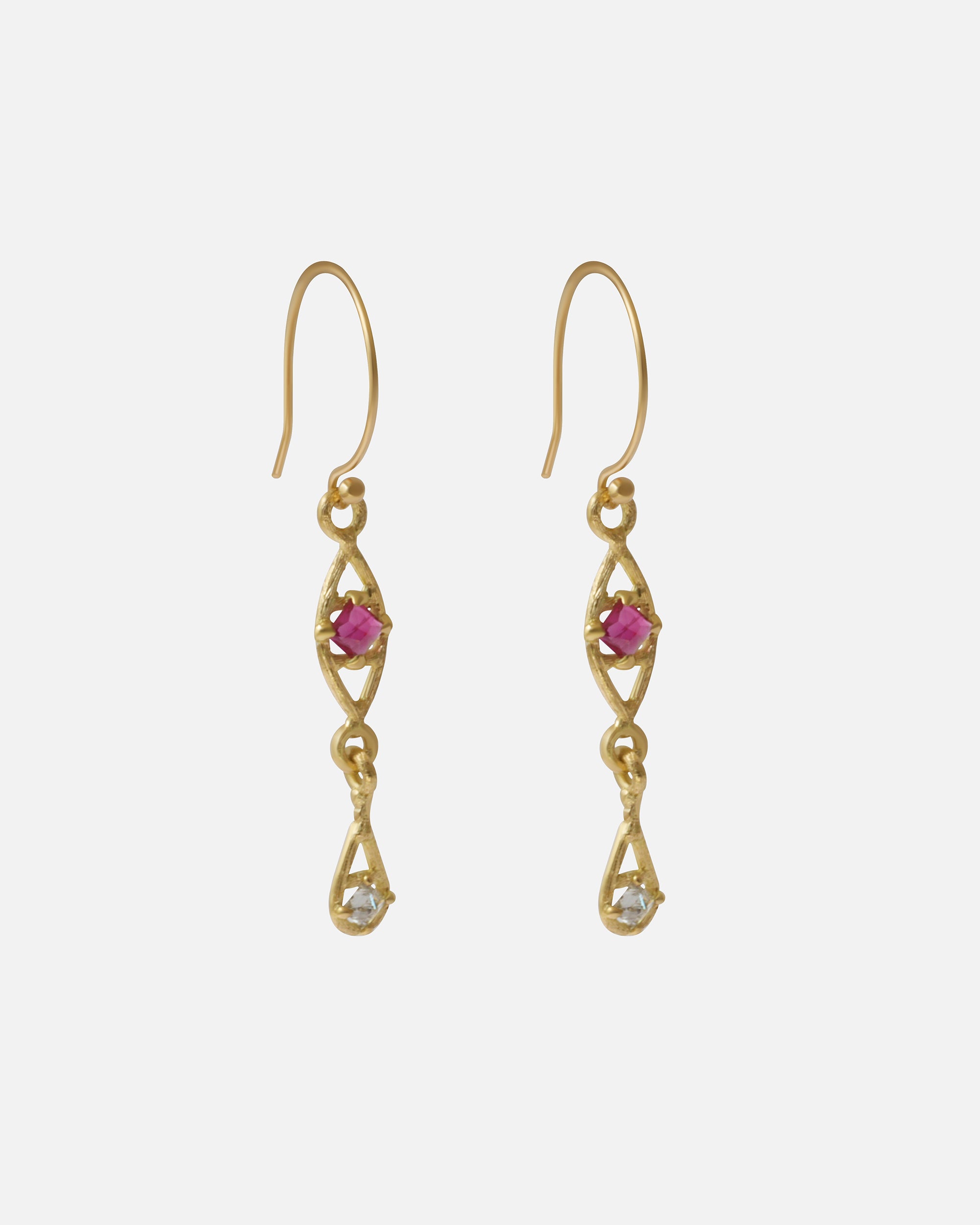 Silk / Pyramid Ruby Earrings By Hiroyo