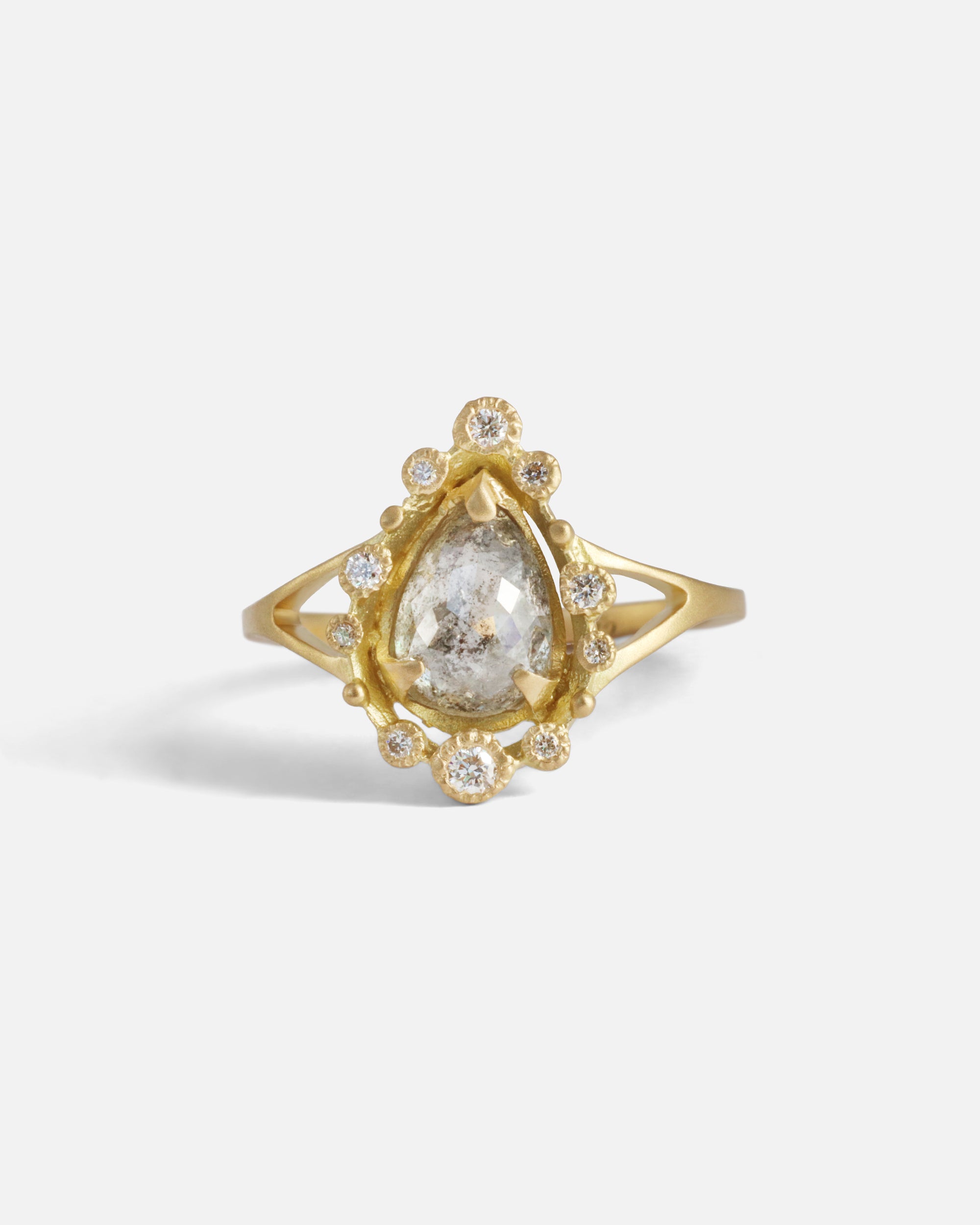 Melee E18 / Salt & Pepper and White Diamond Ring By Hiroyo