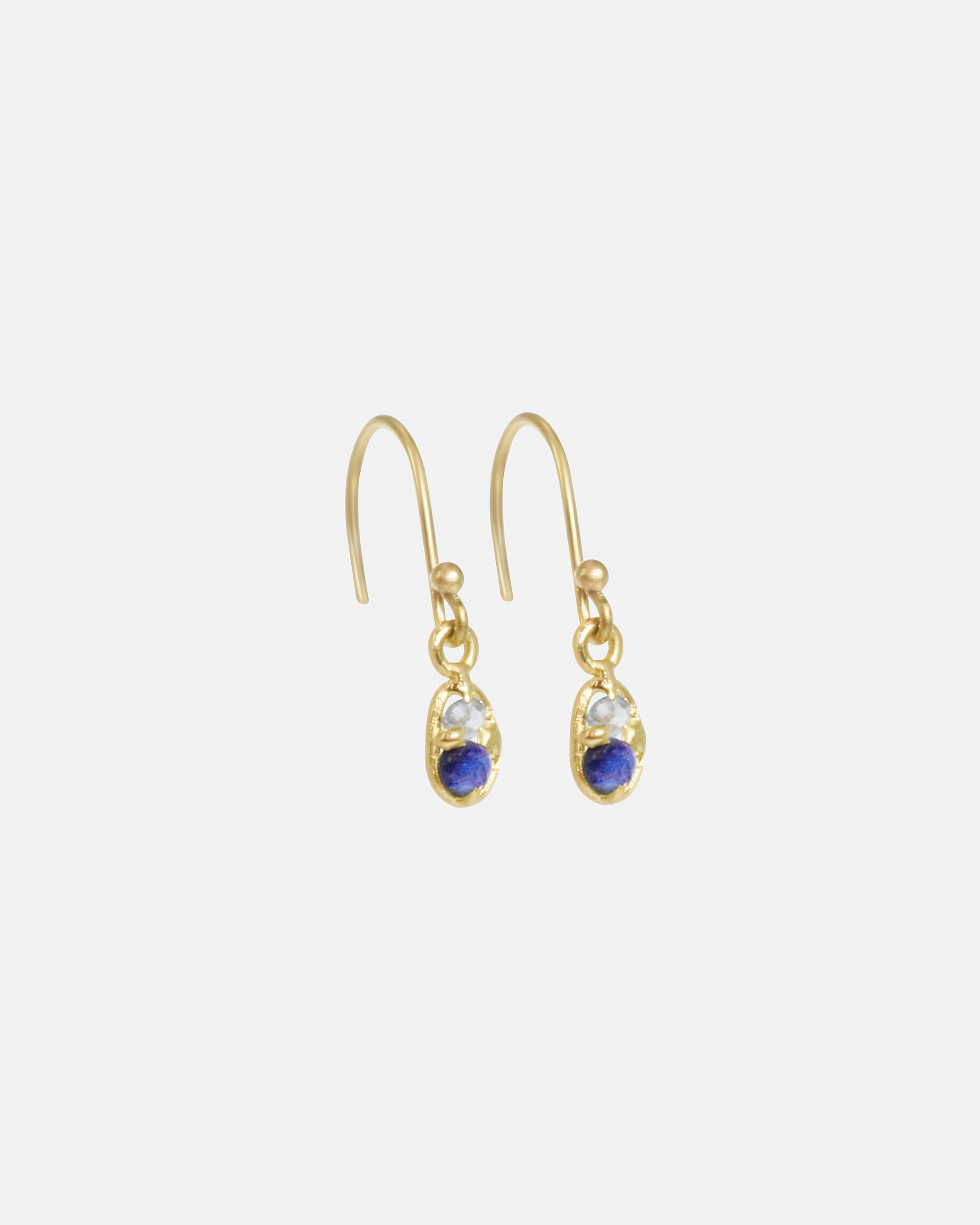 Side view of Silk / Gradient Blue Sapphire Earrings by Hiroyo