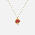 Front view of Star Red Sapphire & Seed Pearl Pendant by Hiroyo