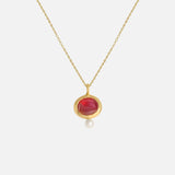 Front view of Star Red Sapphire & Seed Pearl Pendant by Hiroyo