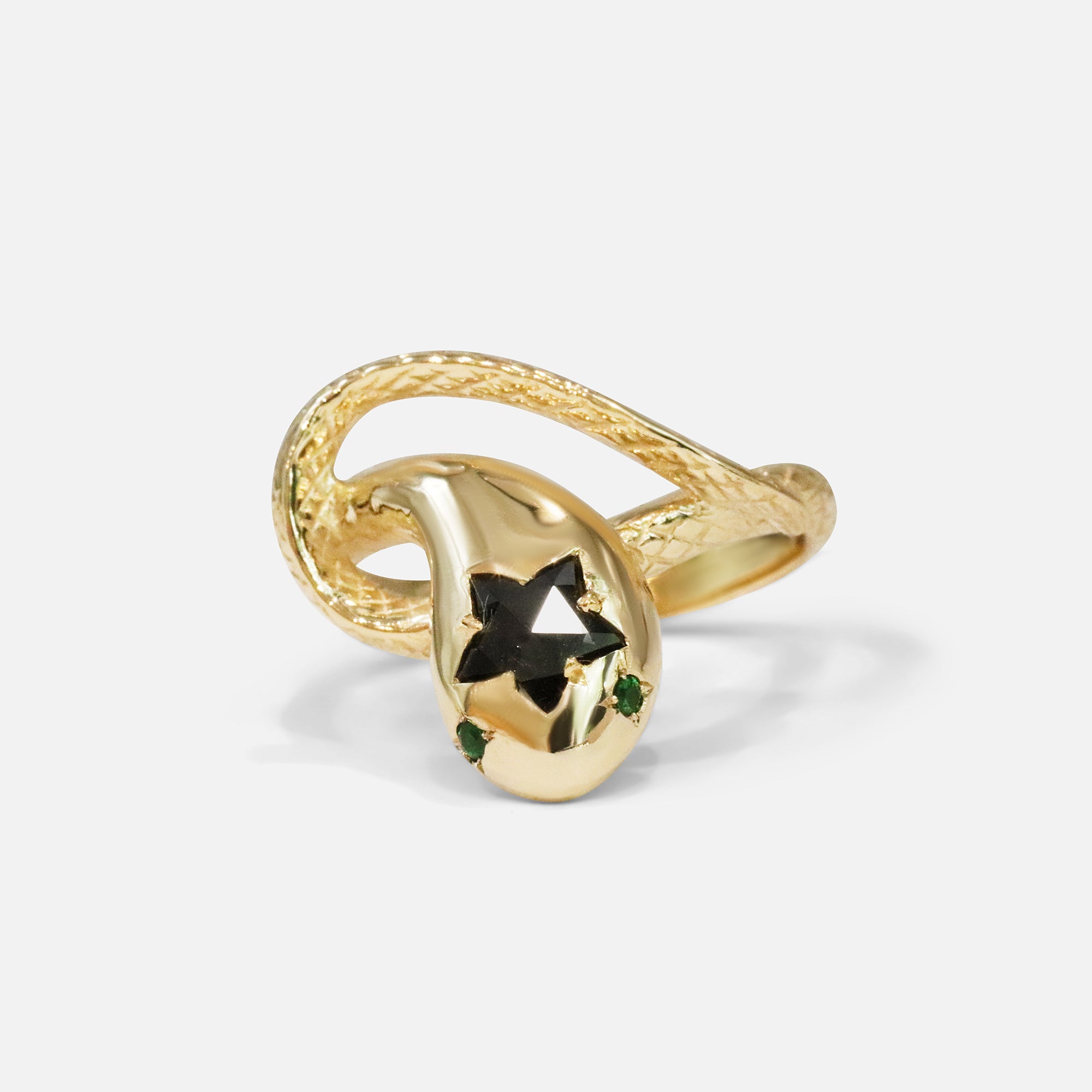 Front view of Black Star Rose Ophidia Ring