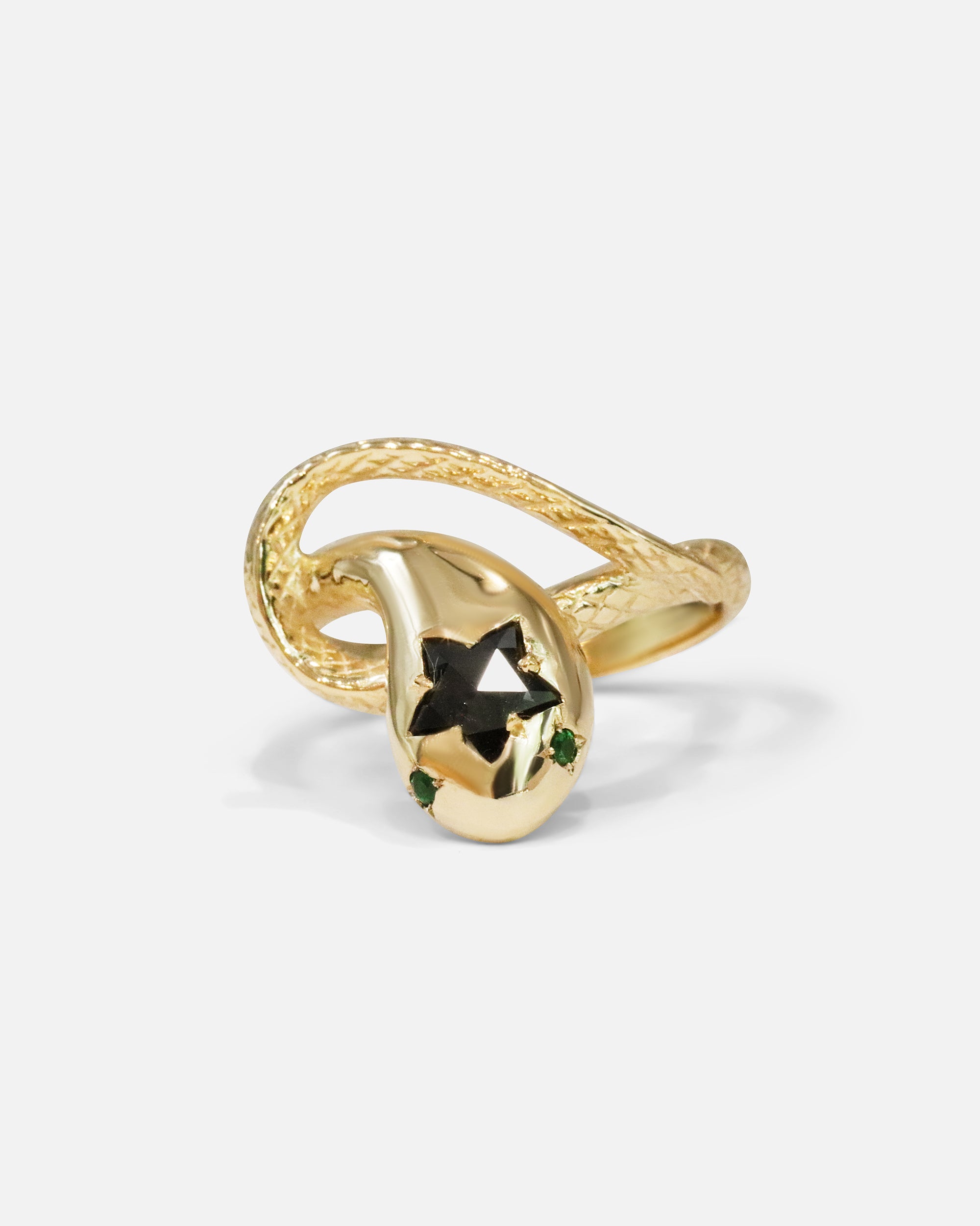 Front view of Black Star Rose Ophidia Ring