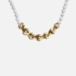 Front view of X Pearl Necklace / 6mm in 14k yellow gold by Lucia B Marti