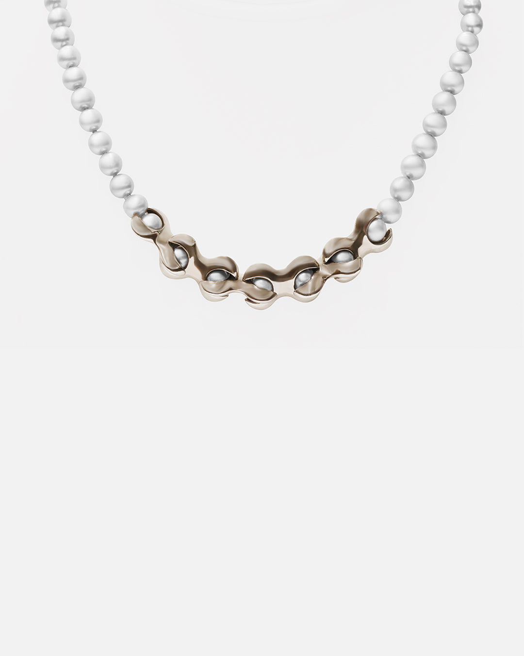 Front view of X Pearl Necklace / 6mm in  14k white gold by Lucia B Marti