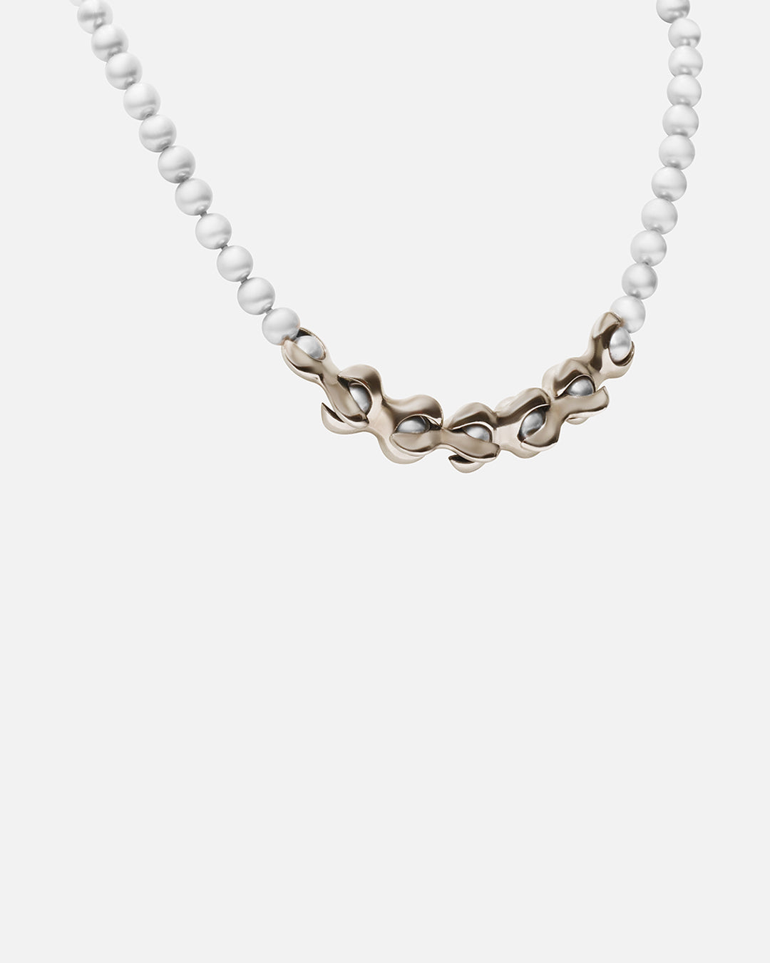 Side view of X Pearl Necklace / 6mm in  14k white gold by Lucia B Marti