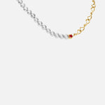 Side view of X Nucleus Chain Pearl Necklace / Ruby by Lucia B Marti