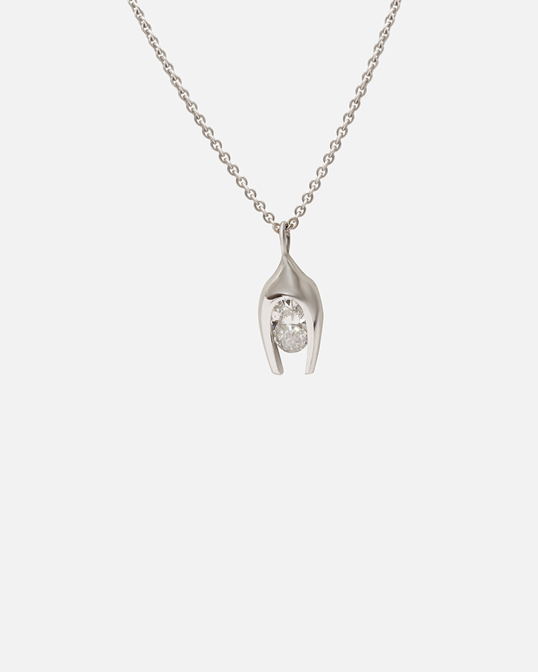 Front view of Y Oval Pendant in 14k white gold by Lucia B Marti