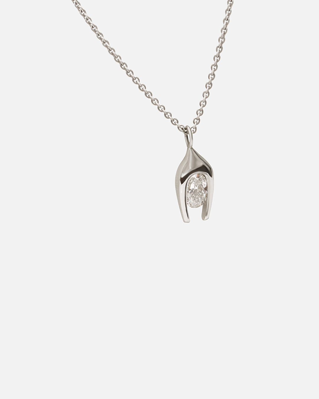 Side view of Y Oval Pendant in 14k white gold by Lucia B Marti