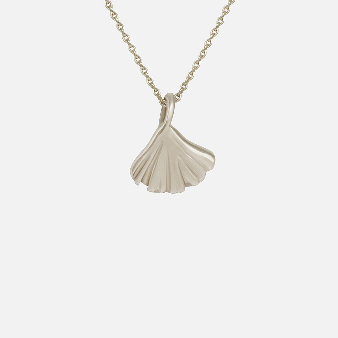 Front view of Ginkgo Necklace in 14k white gold