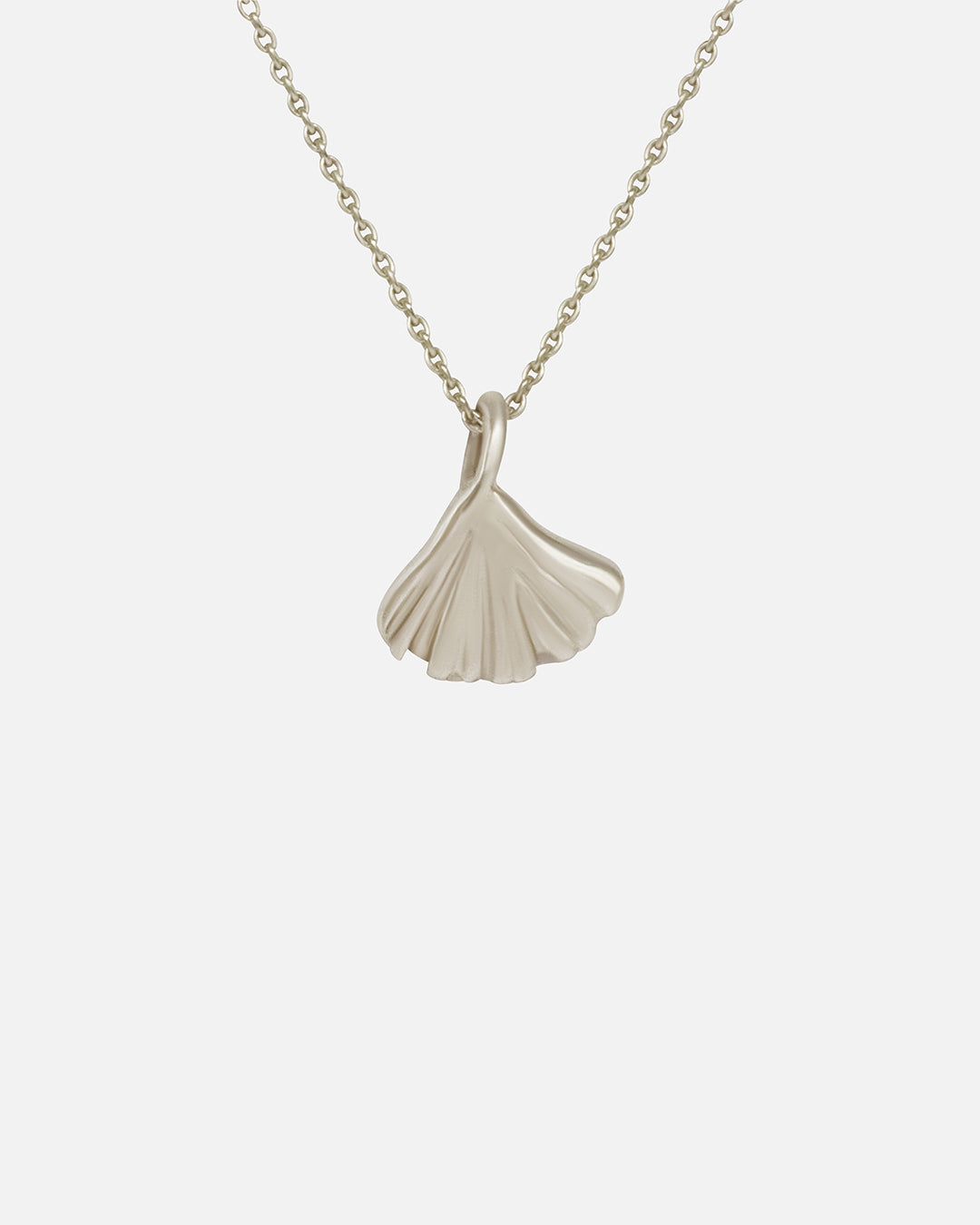 Front view of Ginkgo Necklace in 14k white gold