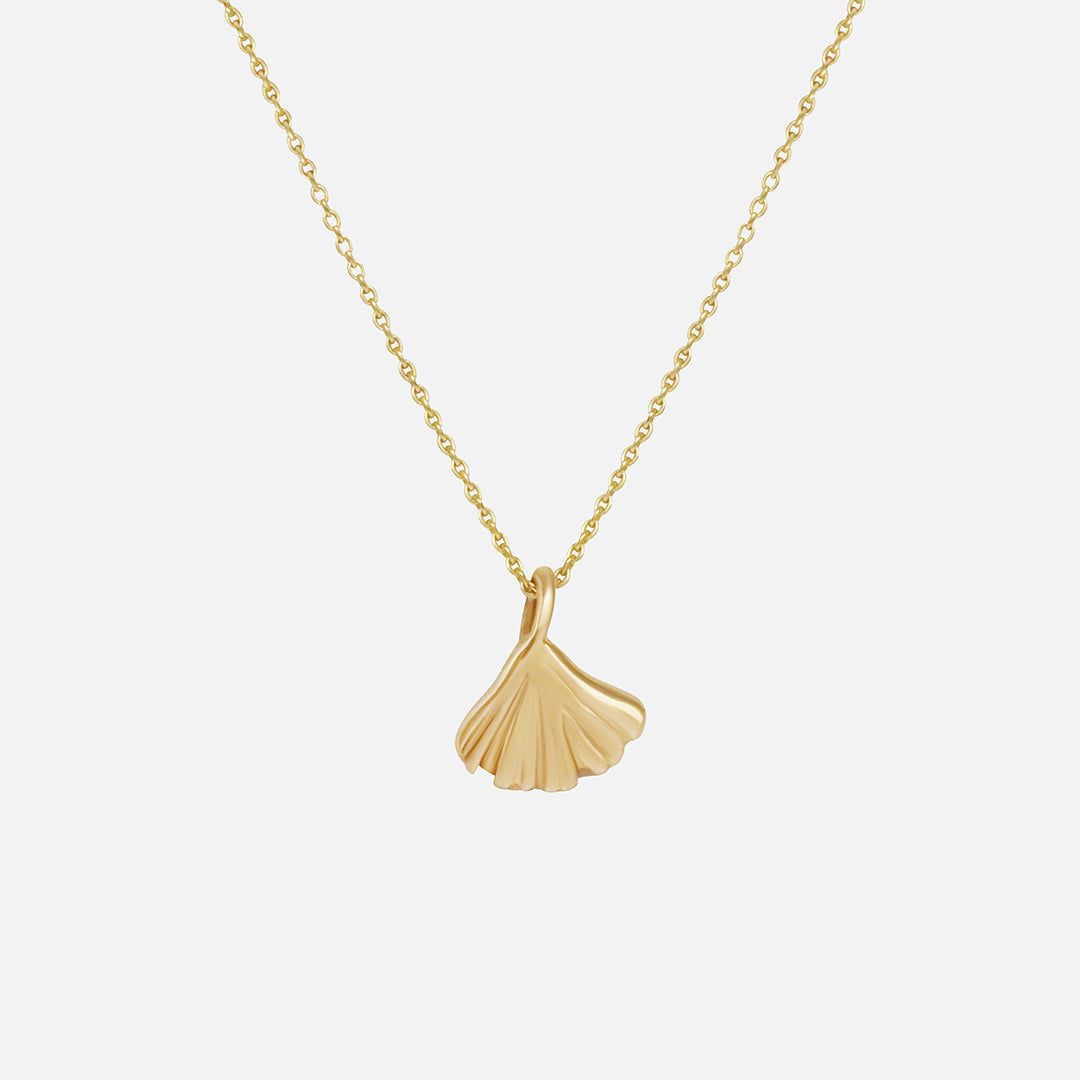 Side view of Ginkgo Necklace in 14k yellow gold