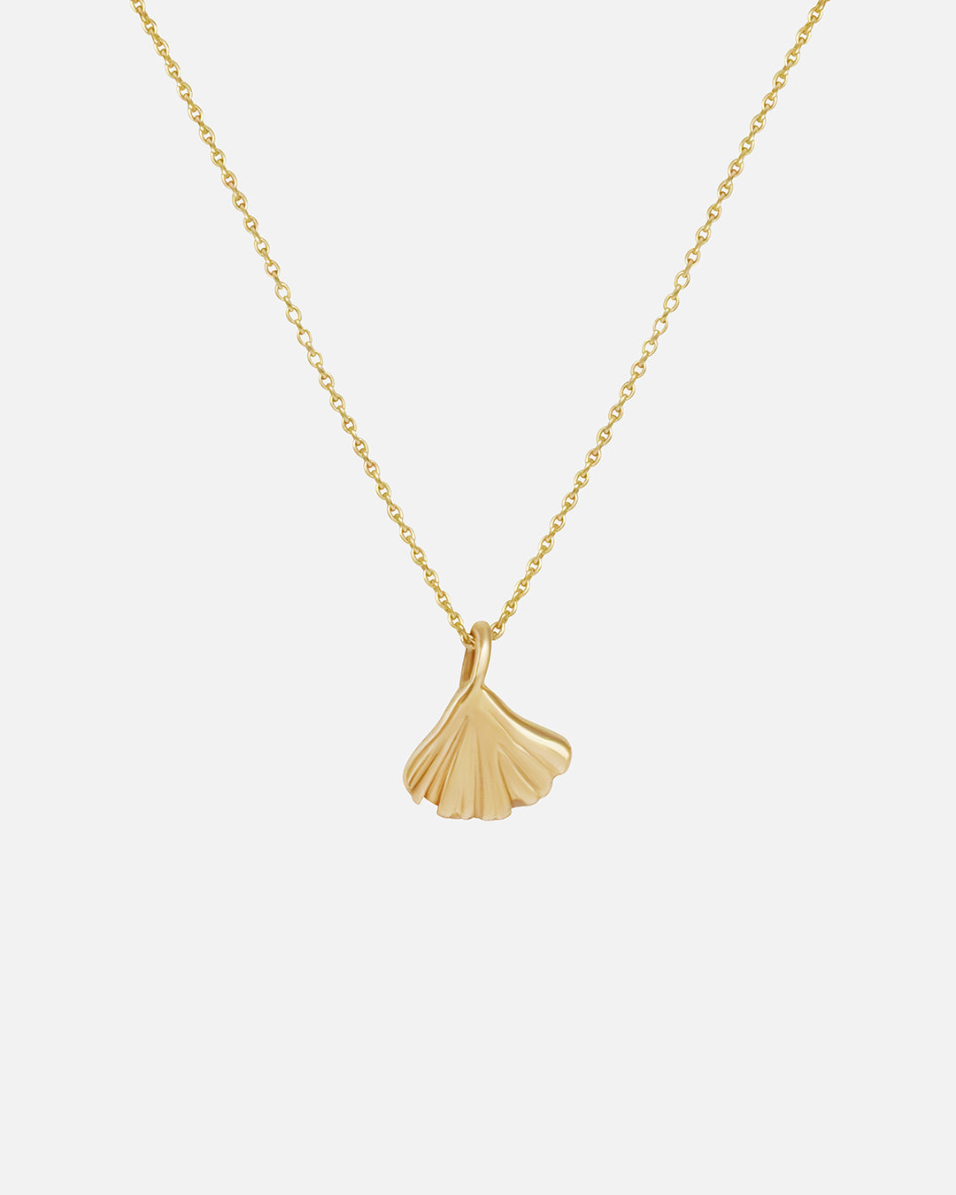 Side view of Ginkgo Necklace in 14k yellow gold