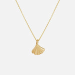 Side view of Ginkgo Necklace in 14k yellow gold