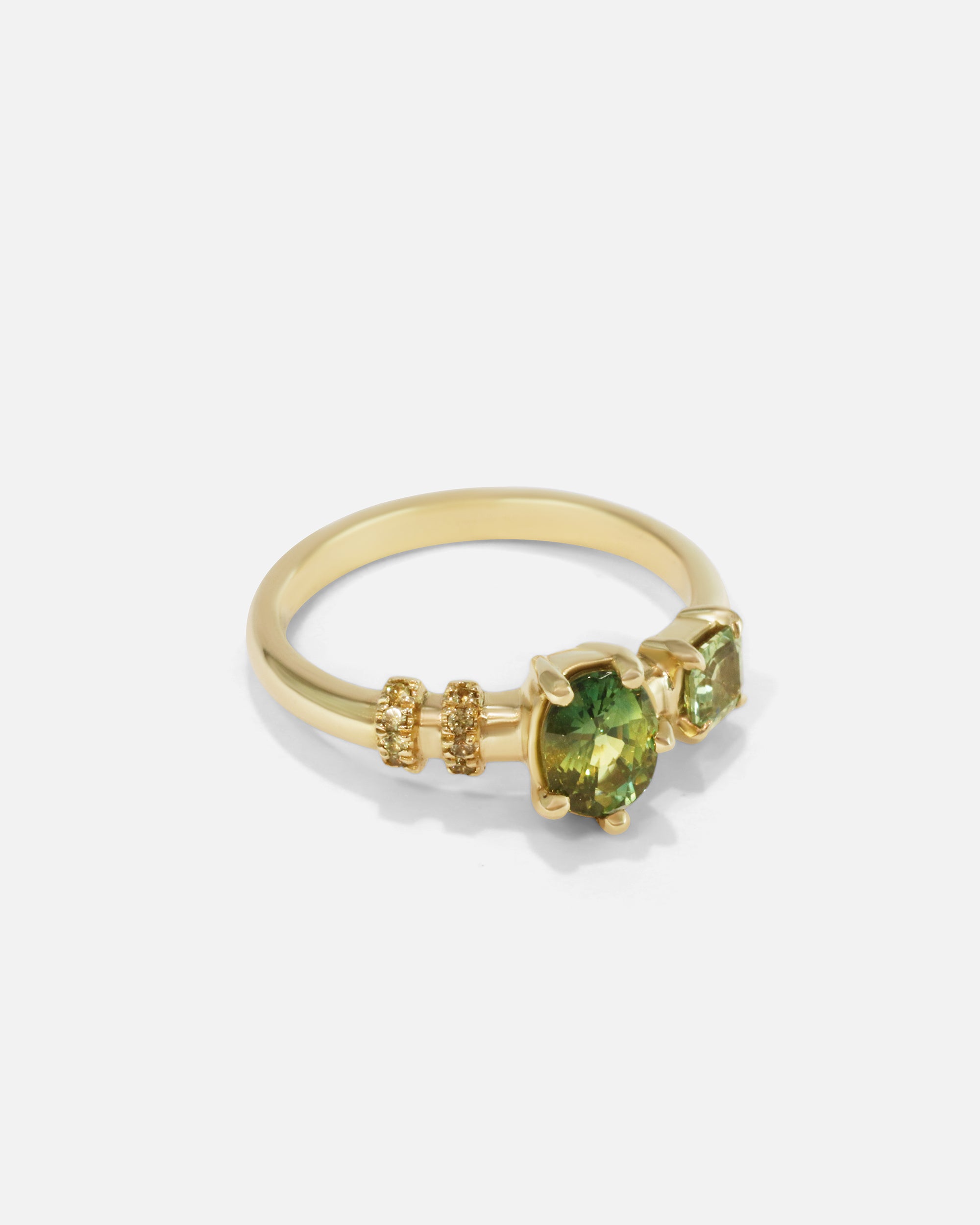 Alternative side view of Monoceros Nebula Green Asscher Sapphire Ring