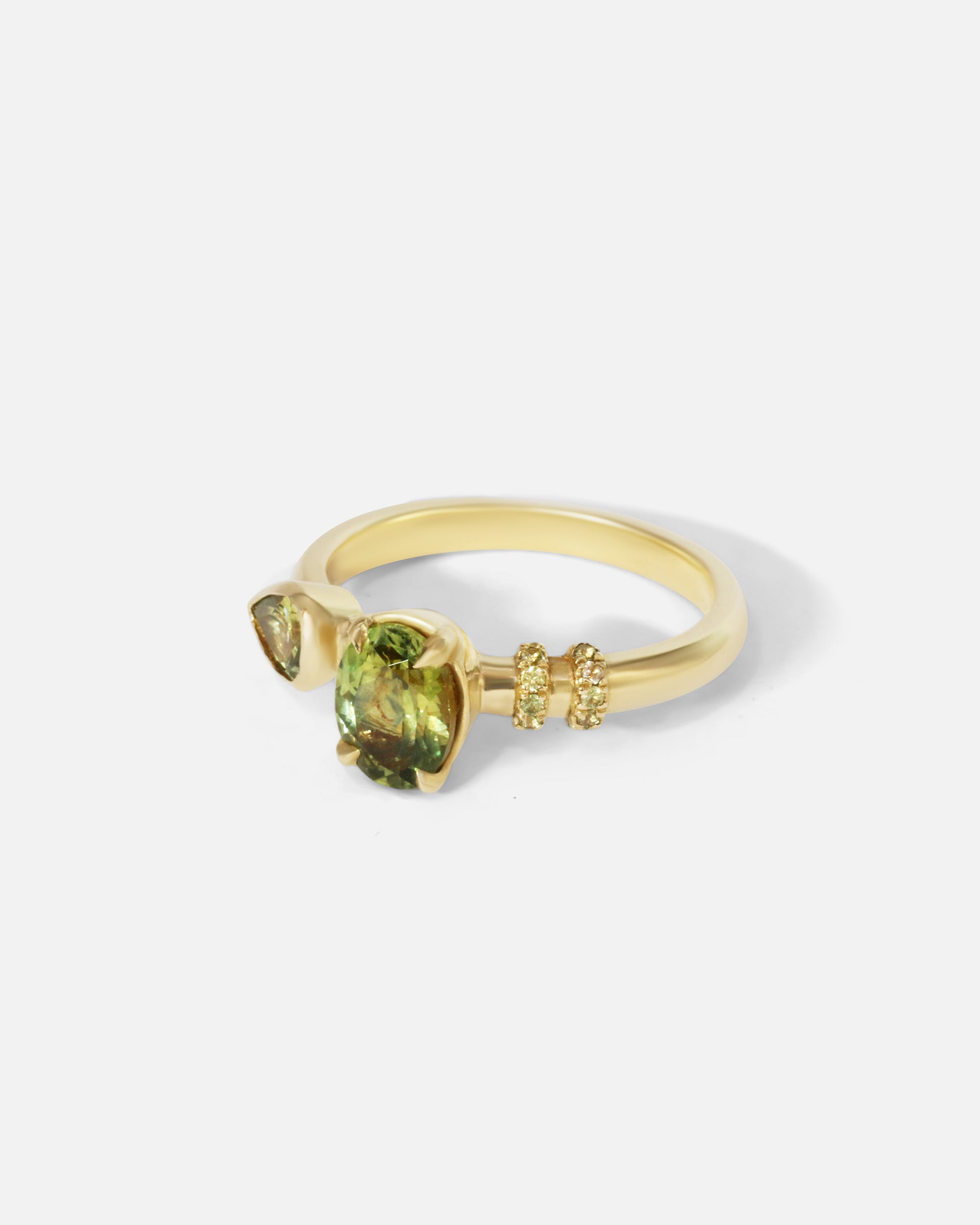 Alternative side view of Monoceros Nebula Green Pear Sapphire Ring