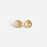 Front view of Leaf / Yellow Gold + Diamonds Studs By Hiroyo